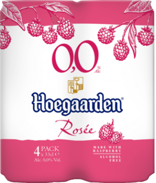 Hoegaarden Rosée 0,0% 4pack met blikjes van 33cl Hoegaarden Rosée 0,0% 4pack met blikjes van 33cl